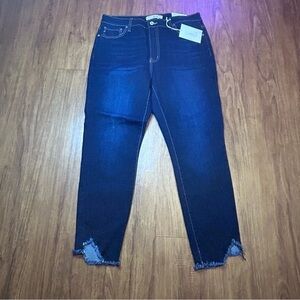 Dark Blue Frayed Hem Women Jeans Kancan High Rise Ankle Skinny XL New NWT